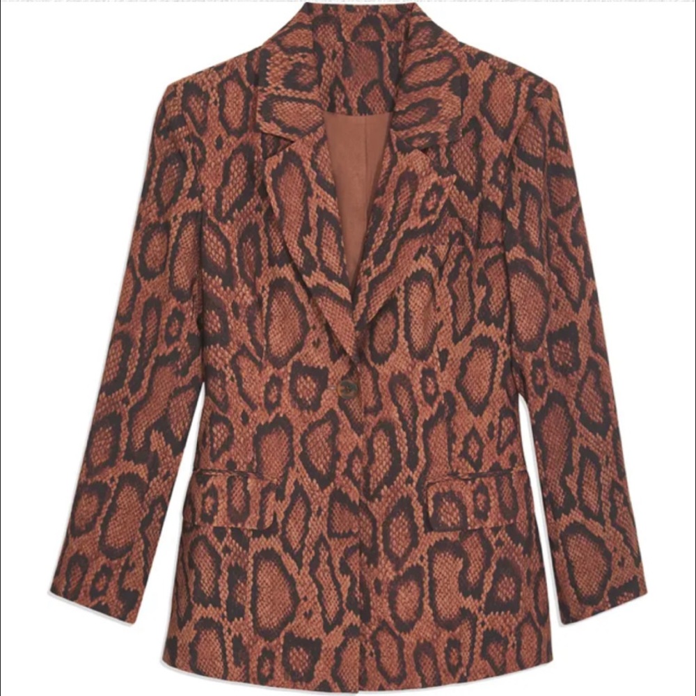 Danielle Bernstein WeWoreWhat Snakeskin Print Notch Lapel Blazer 0 NWT